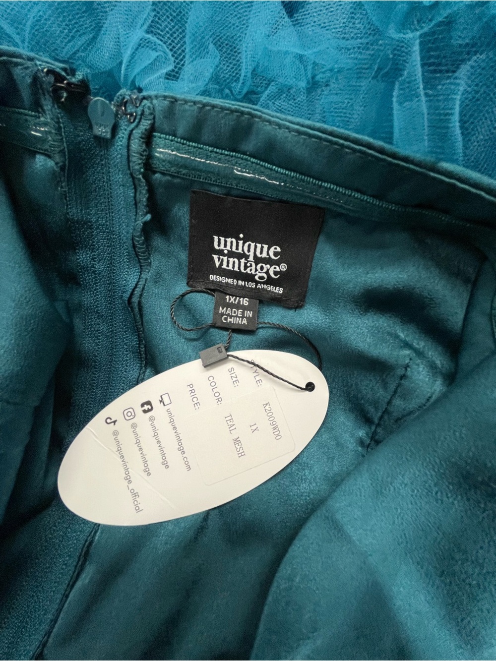 NWT Unique Vintage 1950s Teal Mesh Tulle Off The Shoulder Swing Dress 1X 16 - Picture 7 of 8